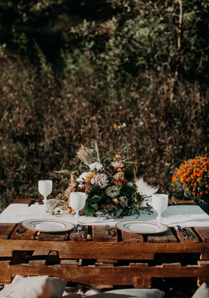 Ecclectic bohemian wedding centerpiece fall colors detroit