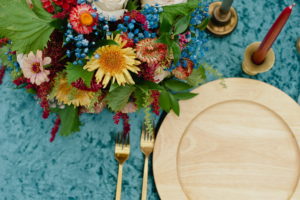 Colorful wedding centerpiece detroit velvet