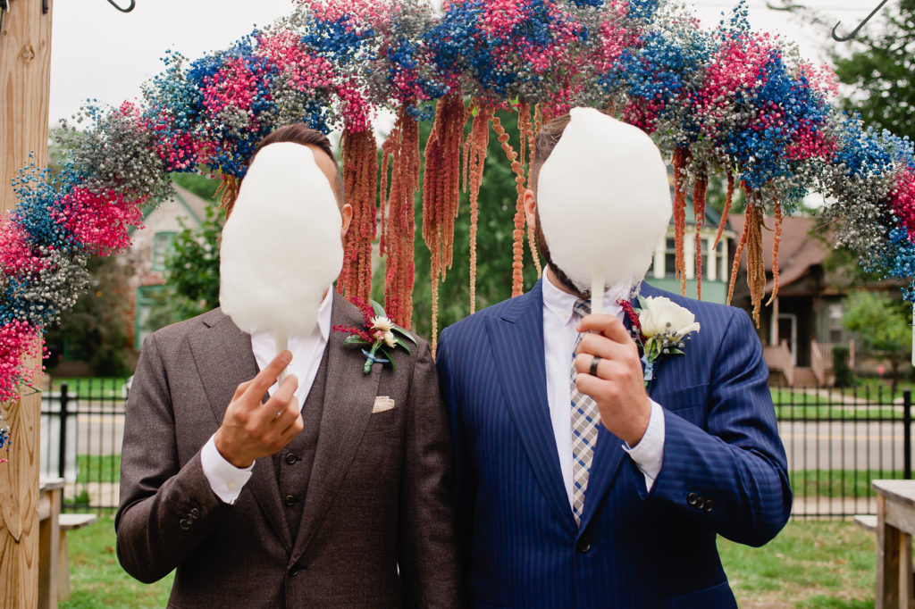 LGBT WEdding Detroit grooms biergarten cotton candy