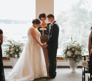 Wedding ceremony flowers large arrangement urn white blush