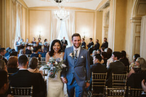 Colony Club Wedding Detroit vintage blue white peach bridal bouquet just married