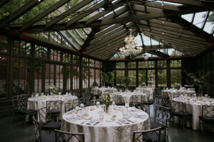 Conservatory Wedding reception Royal Park Hotel green and white guest tables